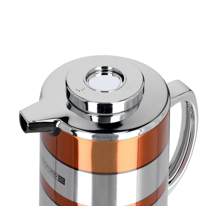 Royalford RF9589 1.6L Double Wall Golden Figured Vacuum Flask - Portable Heat Insulated Thermos Hot/Cold Long Hours Retention | Push Button | Coffee, Hot Water, Tea, Beverage | Ideal for Commercial & Outings - Image 3
