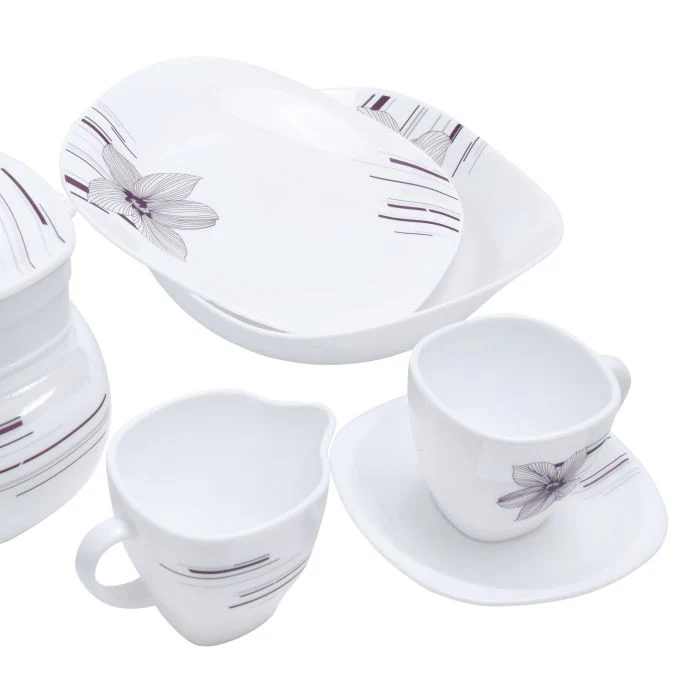 Royalford RF9759 97Pcs Opal Ware Dinner Set - Floral Design Plates, Bowls, Spoons, Cup & Saucer Tea Pot | Comfortable Handling | Ideal for Everyday Use, Family Get- Together, Restaurant, Banquet (Purple Design) - Image 4