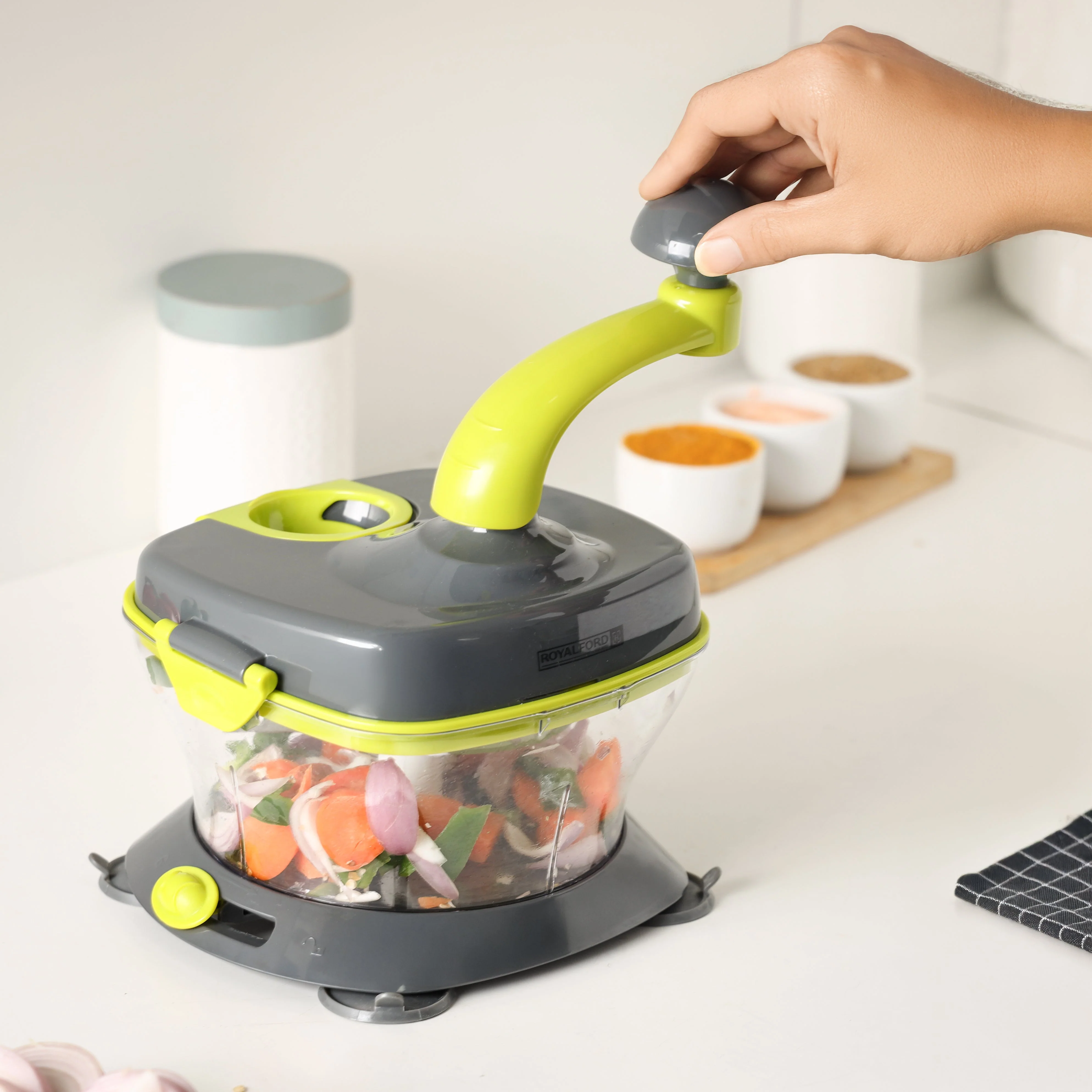 Royalford RFU9042 Master Chopper | Multi-Purpose Manual Food Processor | Chopper, Beater & Spinner | Egg White Separator | Safety Lock | Easy Vegetable Chopping - Image 3
