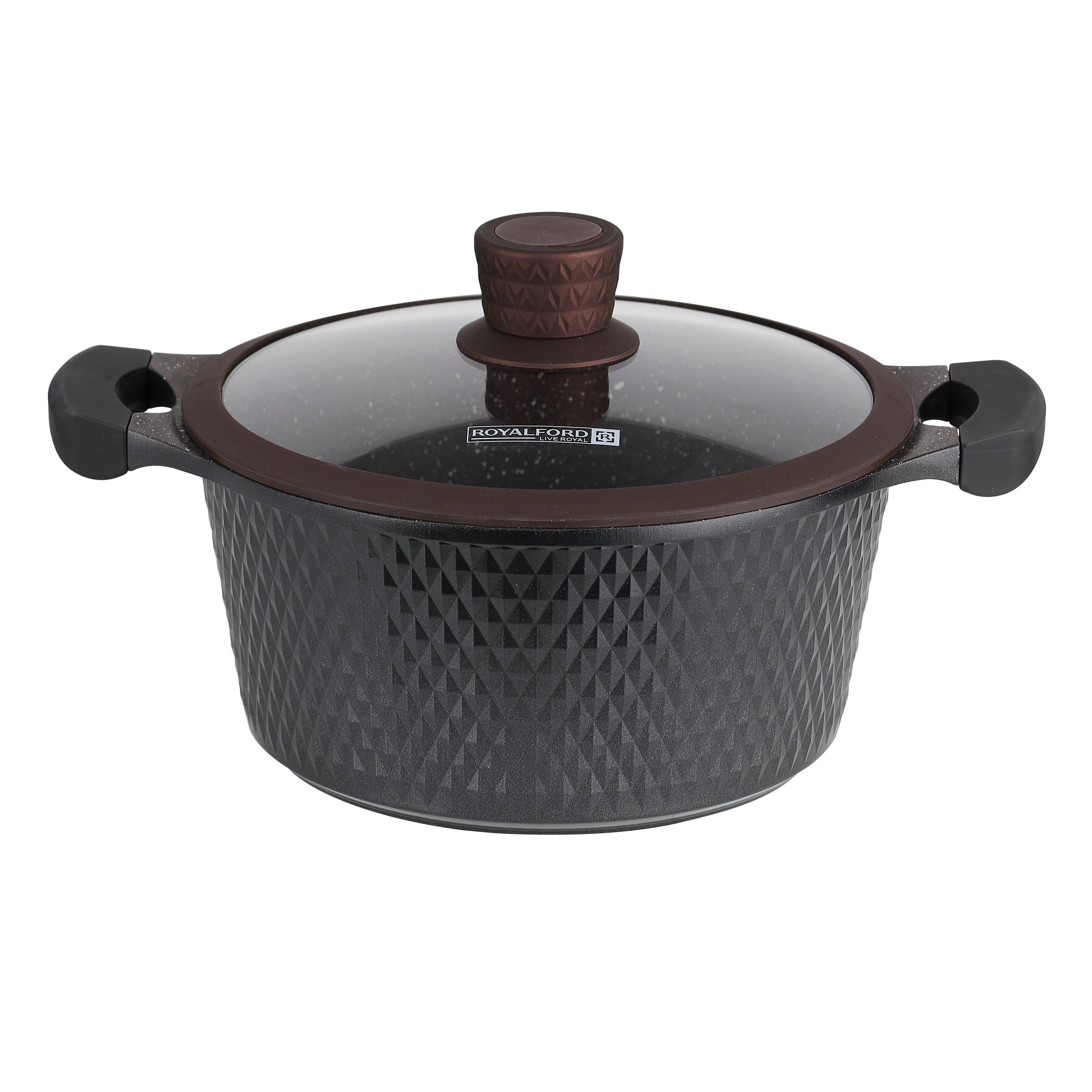 Royalford RoyalDiamond RF10336 Die-Cast Cookware Set 10 Pcs | Durable Granite Coated | Non-Stick Induction Compatible Cookware | Tempered Glass Lids & Nylon Utensils - Image 3