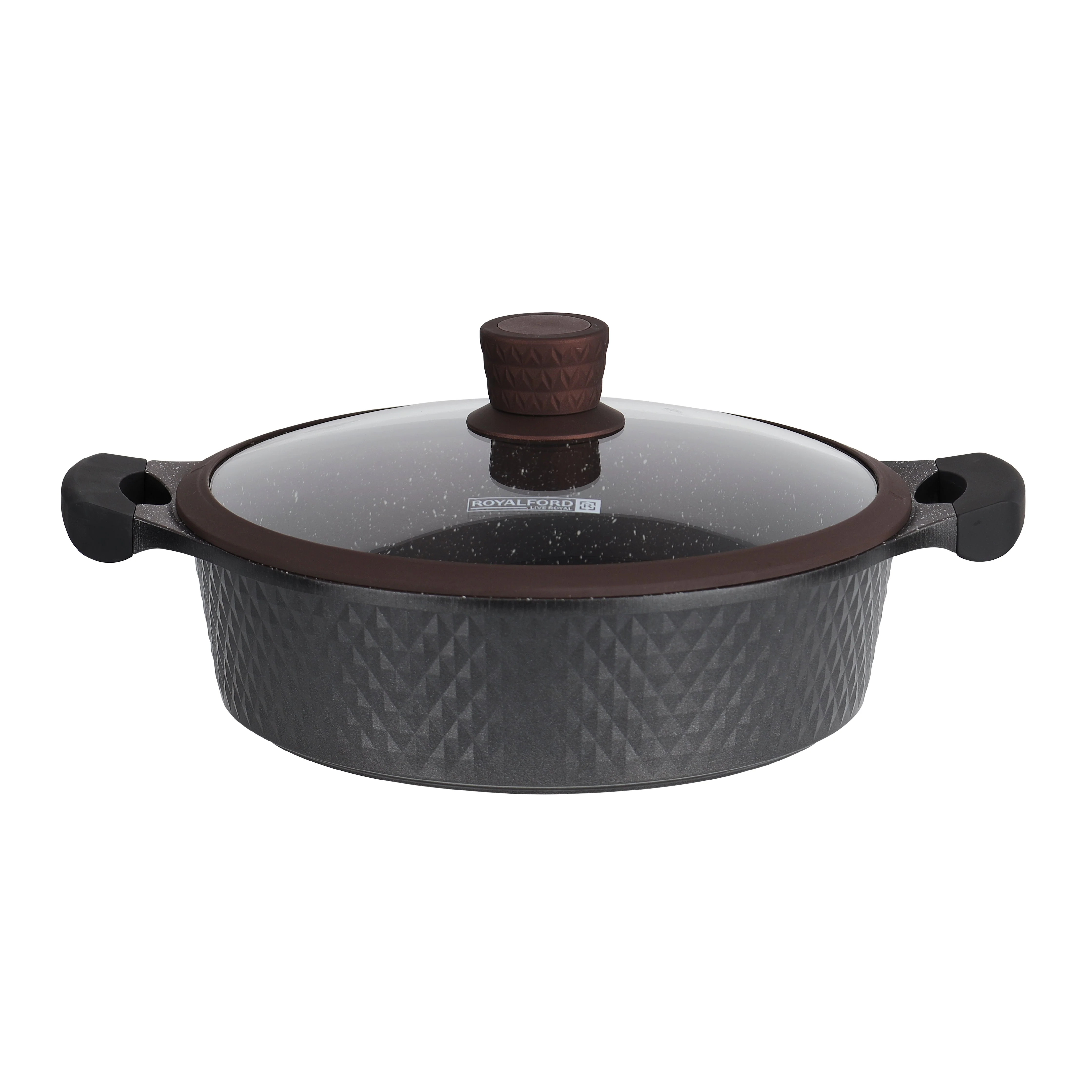 Royalford RoyalDiamond RF10336 Die-Cast Cookware Set 10 Pcs | Durable Granite Coated | Non-Stick Induction Compatible Cookware | Tempered Glass Lids & Nylon Utensils - Image 4